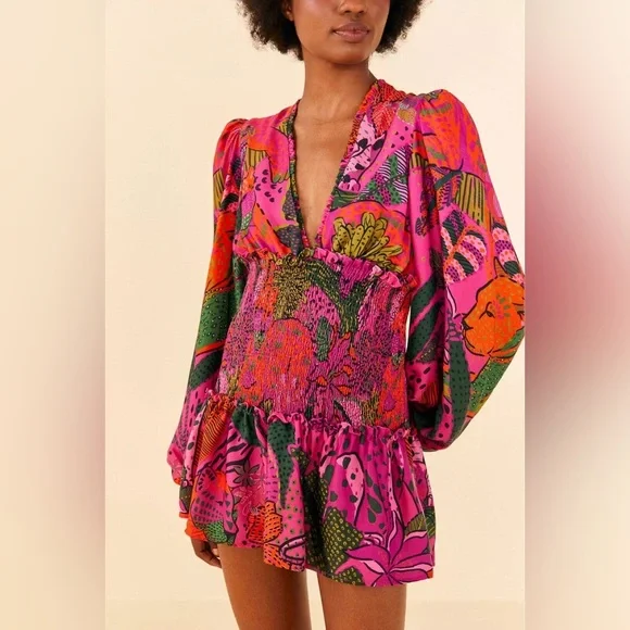 knee length dresses for ladies Pink Leopard Forest Midi Dress – FARM Rio main image 0